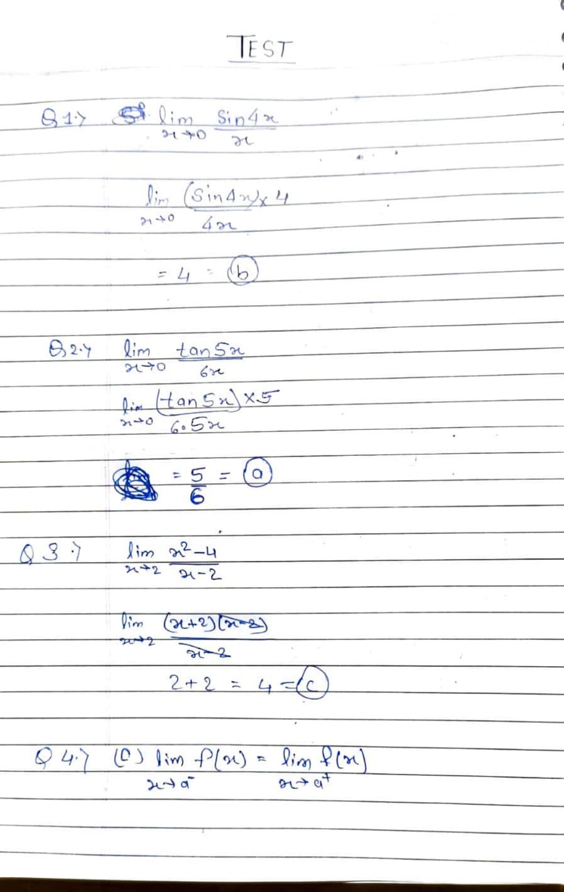 Free-response answers — example answer sheet 2