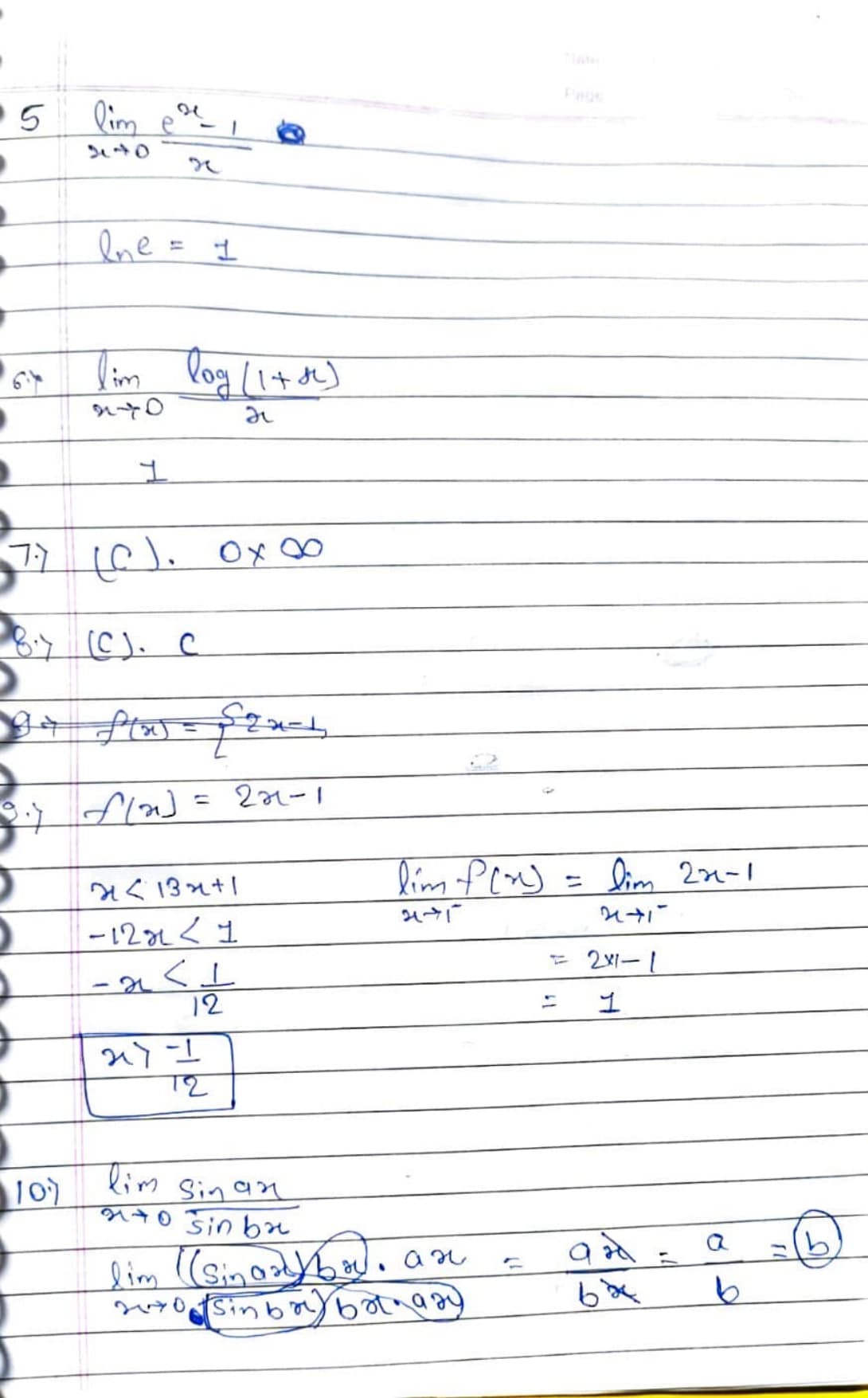 Free-response answers — example answer sheet 3