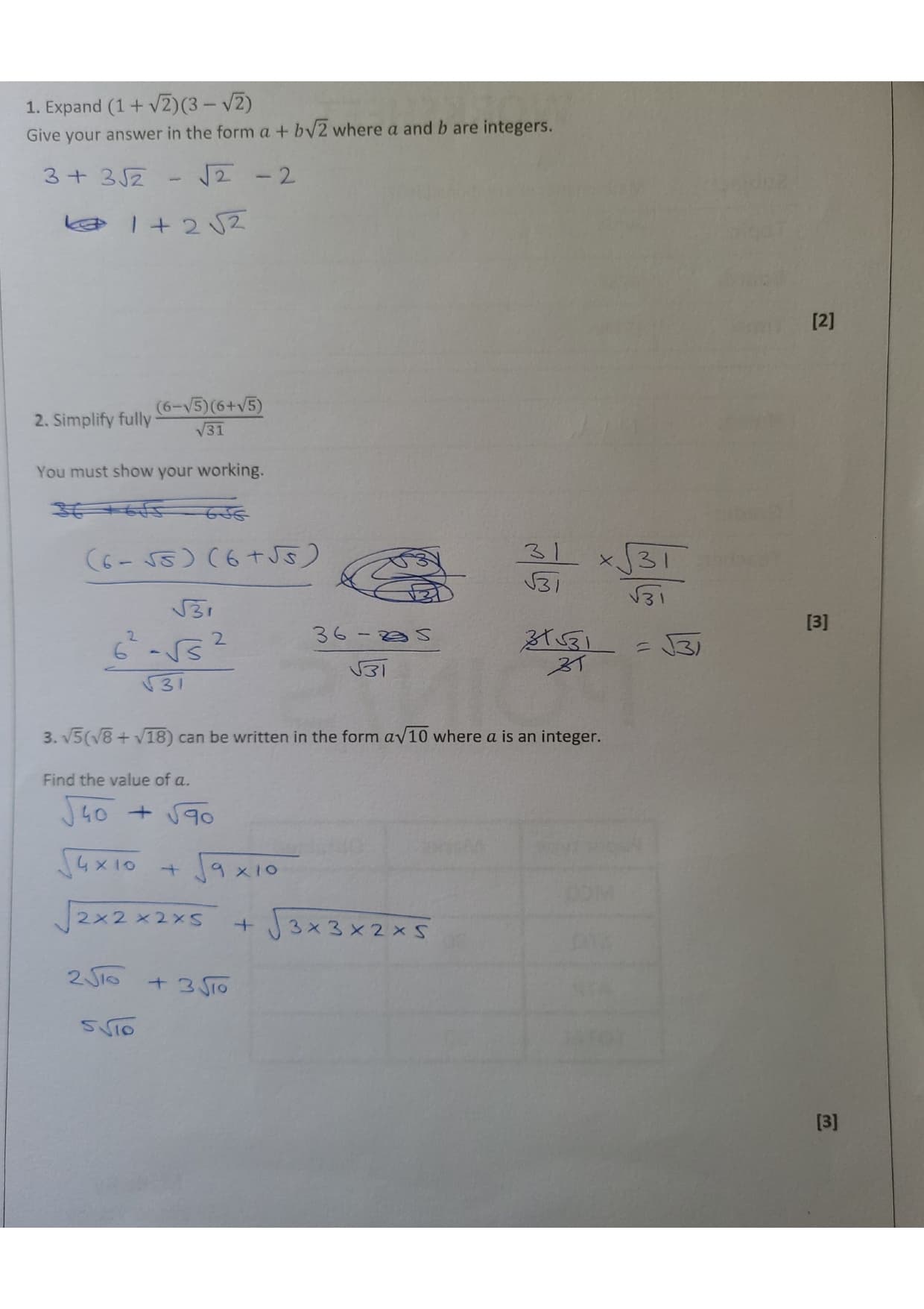 Combined with mark scheme — example answer sheet 1