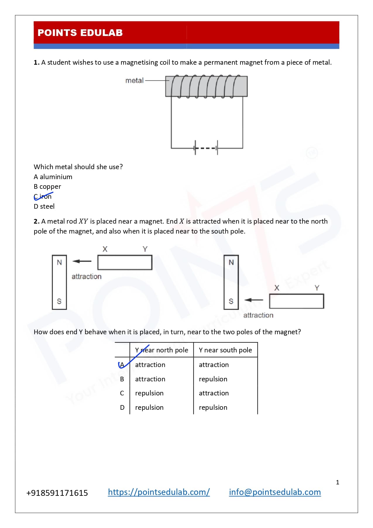 MCQ paper with answers — example answer sheet 1